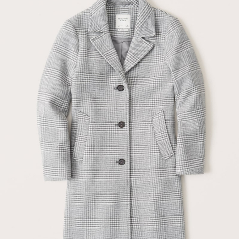 Small Grey Plaid WOOL-BLEND DAD COAT